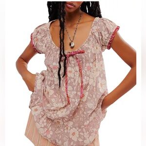 NEW Free People Floral Blouse in Pink and Cream